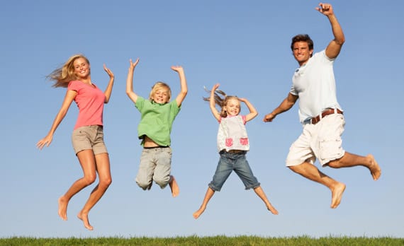 Family jumping for joy