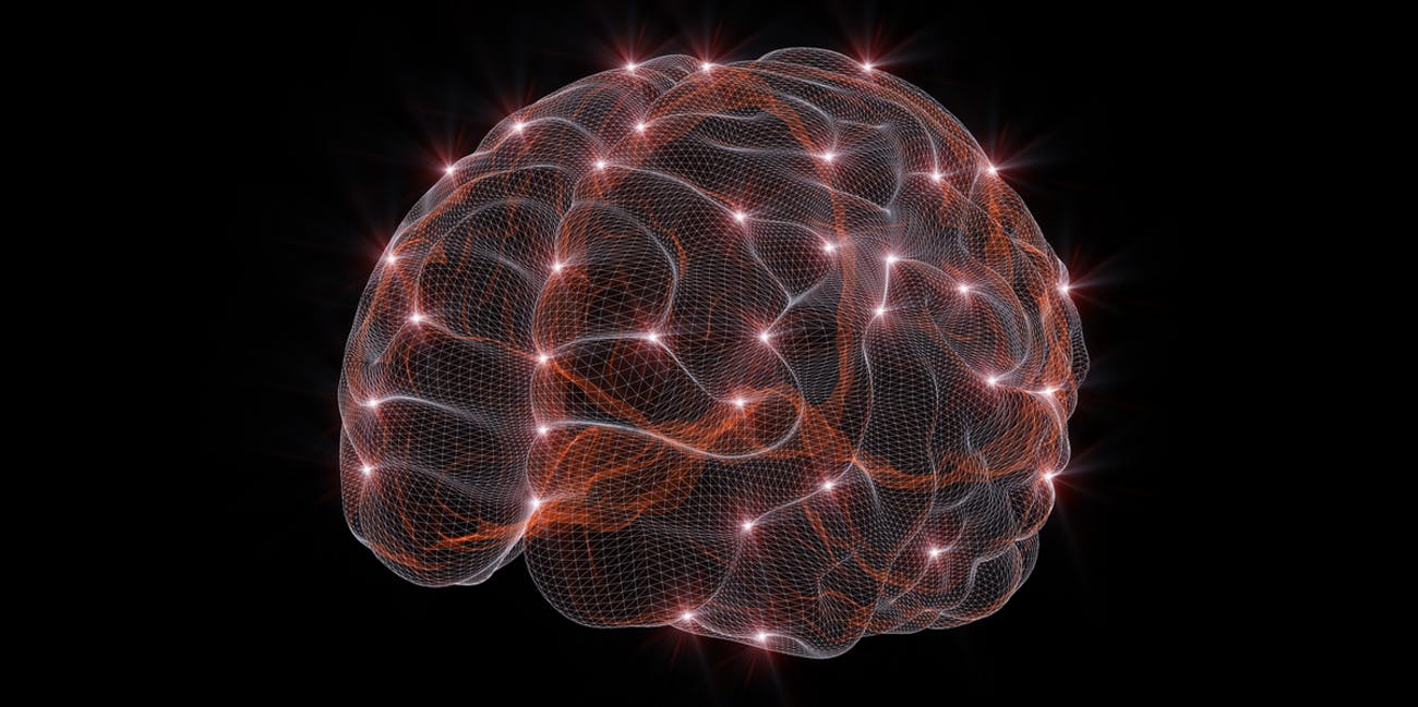 Brain showing electricity nodes throughout